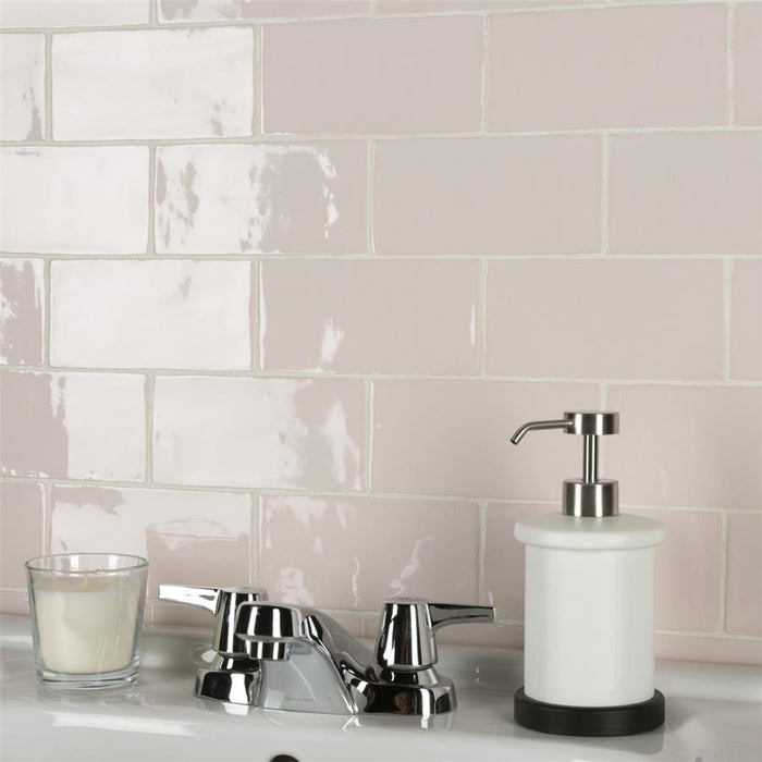 SomerTile - Chester 3" x 6" Subway Tile - Rose Installed