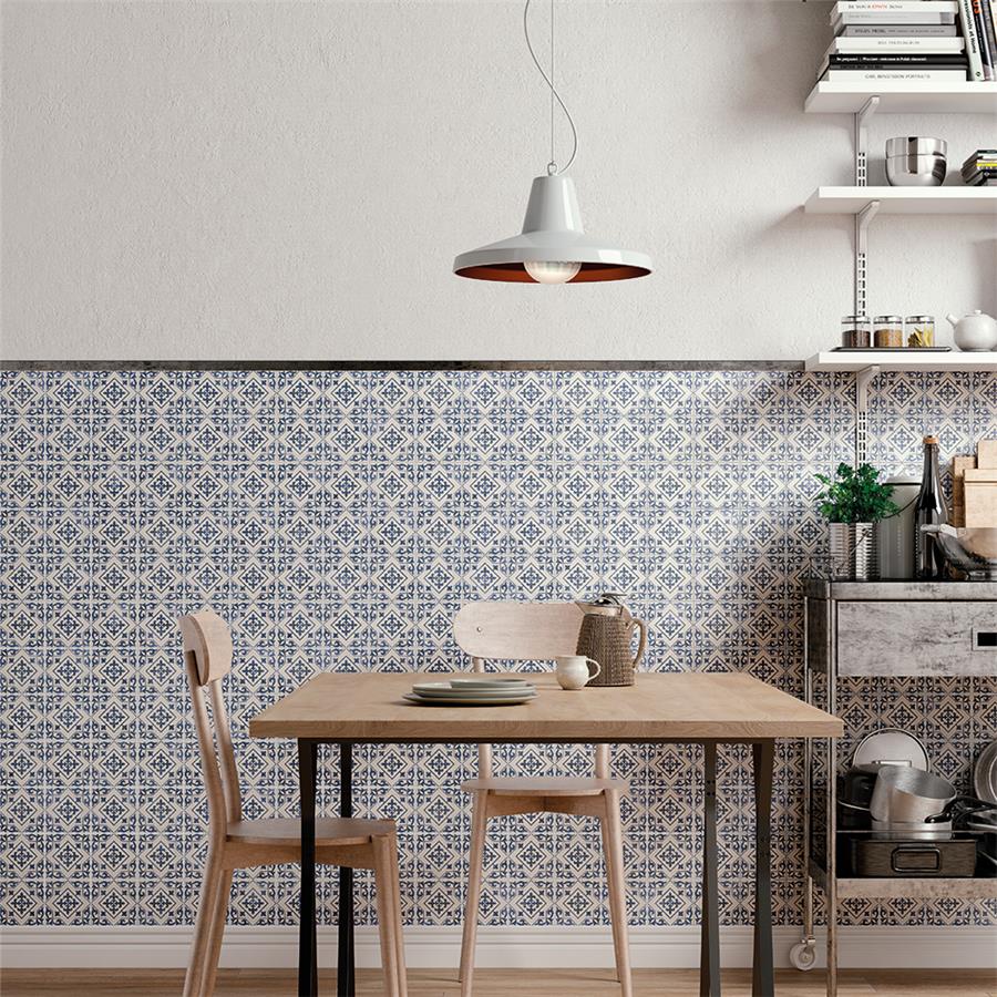 SomerTile - Harmonia 13 in. x 13 in. Ceramic Tile - Atlantic Cobalt Blue Room Scene