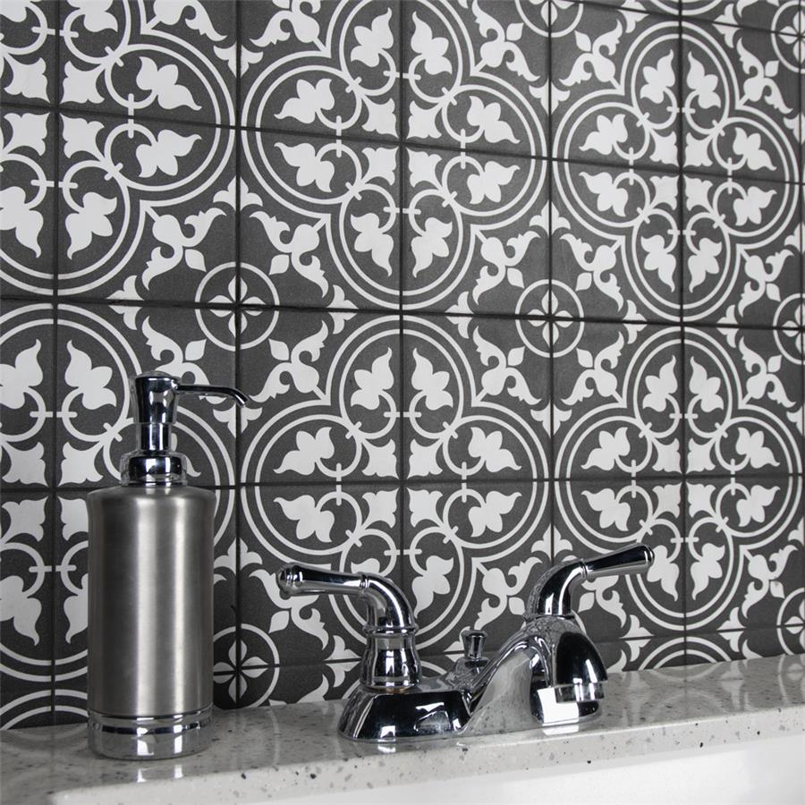 SomerTile - Harmonia 13 in. x 13 in. Ceramic Tile - Classic Black Bathroom Install