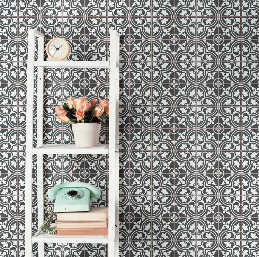 SomerTile - Harmonia 13 in. x 13 in. Ceramic Tile - Classic Black Wall View