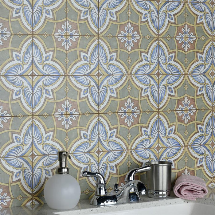 SomerTile - Harmonia 13 in. x 13 in. Ceramic Tile - Grove Green Wall Install