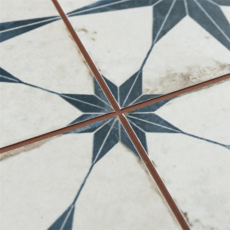 SomerTile - Harmonia 13 in. x 13 in. Ceramic Tile - Kings Star Blue Grout View