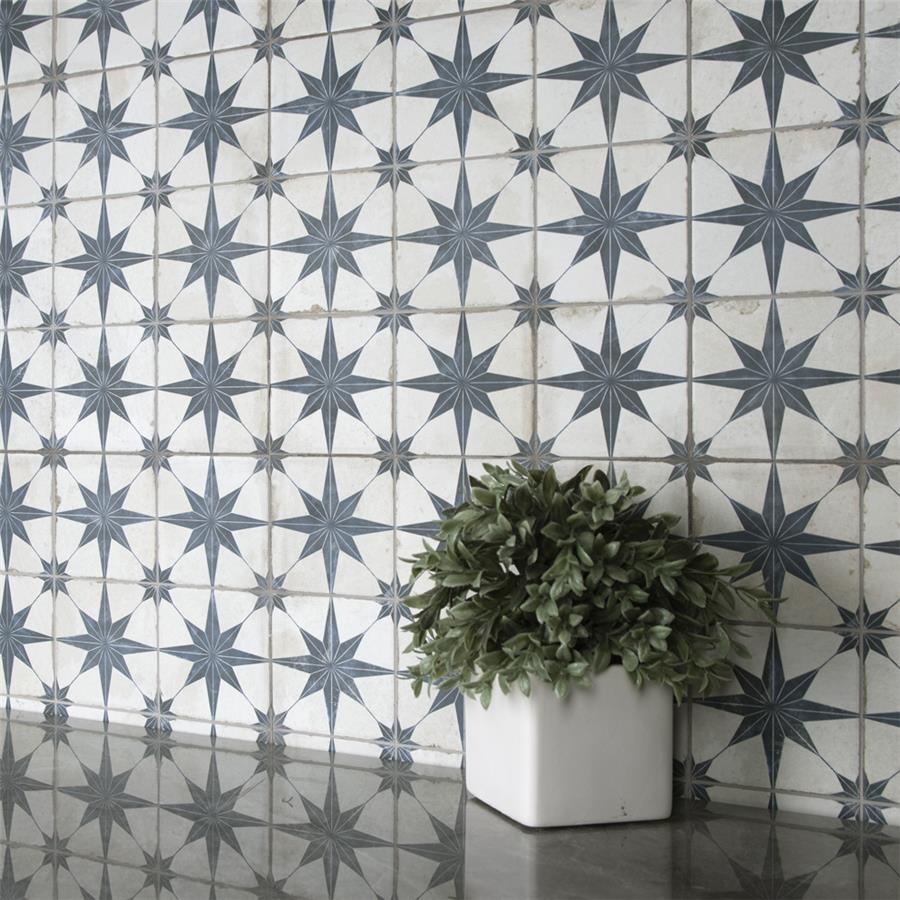 SomerTile - Harmonia 13 in. x 13 in. Ceramic Tile - Kings Star Blue Wall Install