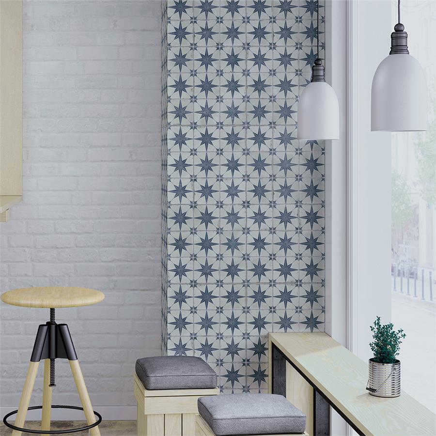 SomerTile - Harmonia 13 in. x 13 in. Ceramic Tile - Kings Star Blue Accent Wall 