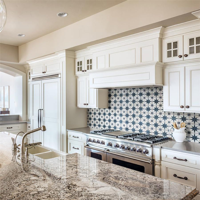 SomerTile - Harmonia 13 in. x 13 in. Ceramic Tile - Kings Star Blue Room SCene