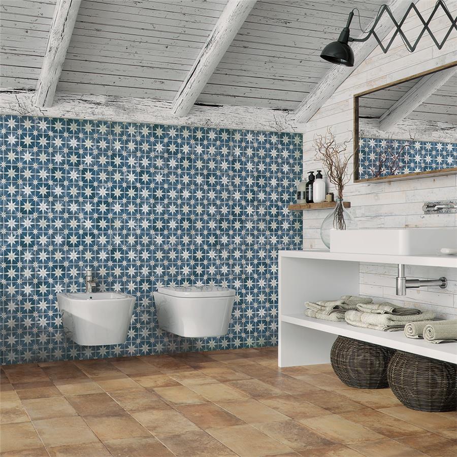 SomerTile - Harmonia 13 in. x 13 in. Ceramic Tile - Kings Star Sky Bathroom Install