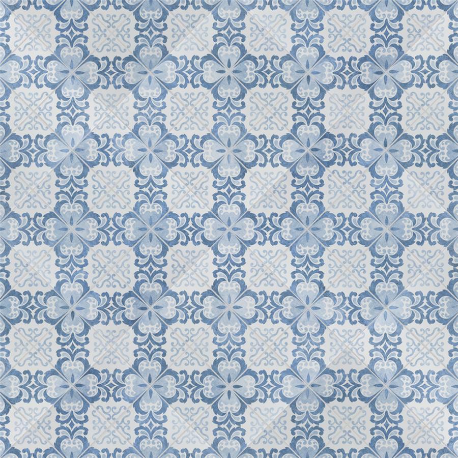 SomerTile - Harmonia 13 in. x 13 in. Ceramic Tile - Floral Lattice Blue Diagonal Variation