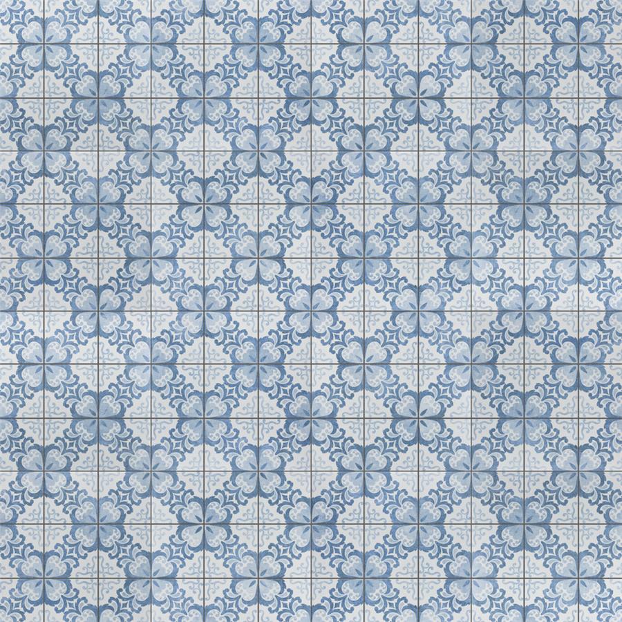 SomerTile - Harmonia 13 in. x 13 in. Ceramic Tile - Floral Lattice Blue Variation 2
