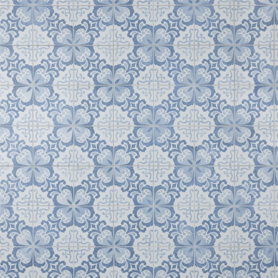 SomerTile - Harmonia 13 in. x 13 in. Ceramic Tile - Floral Lattice Blue Variation