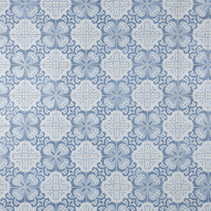 SomerTile - Harmonia 13 in. x 13 in. Ceramic Tile - Floral Lattice Blue Variation
