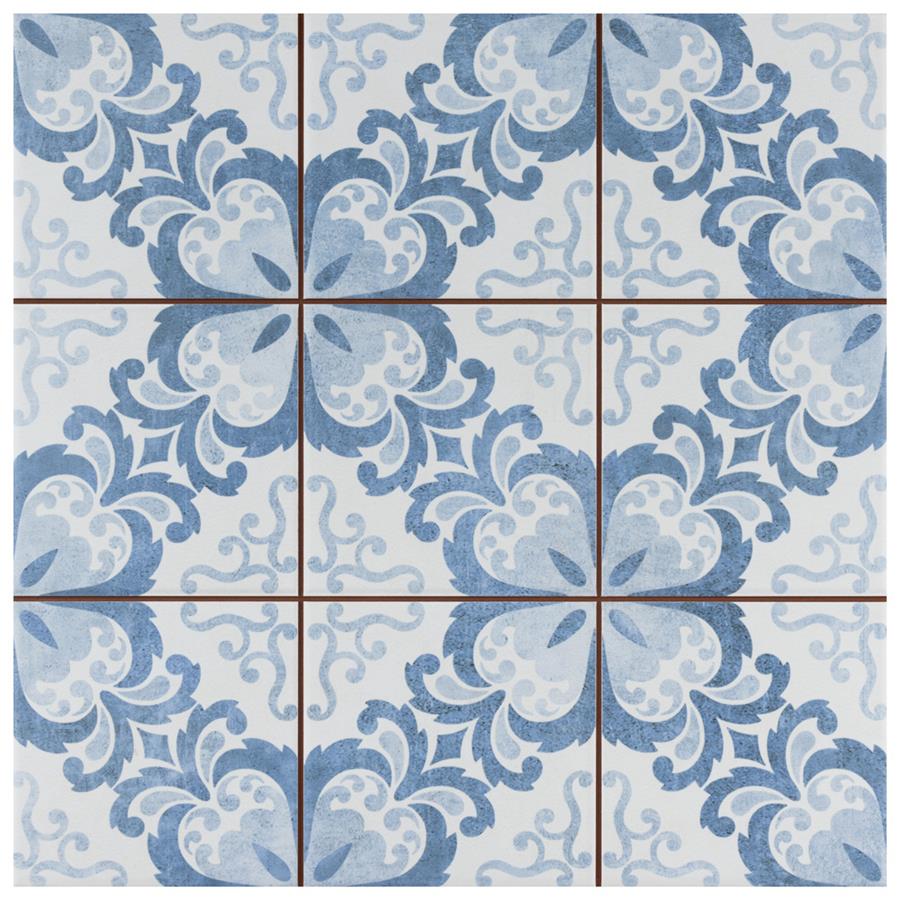 SomerTile - Harmonia 13 in. x 13 in. Ceramic Tile - Floral Lattice Blue