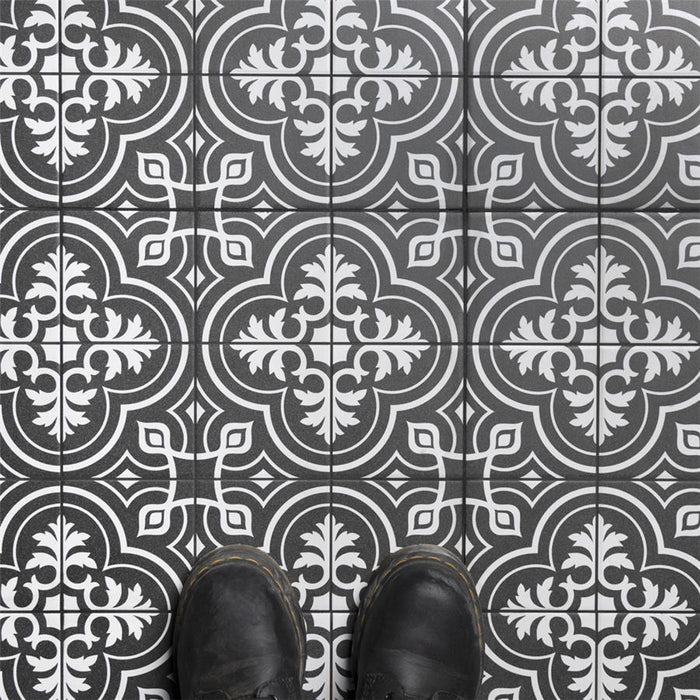 SomerTile - Harmonia 13 in. x 13 in. Ceramic Tile - Vintage Black Floor Install