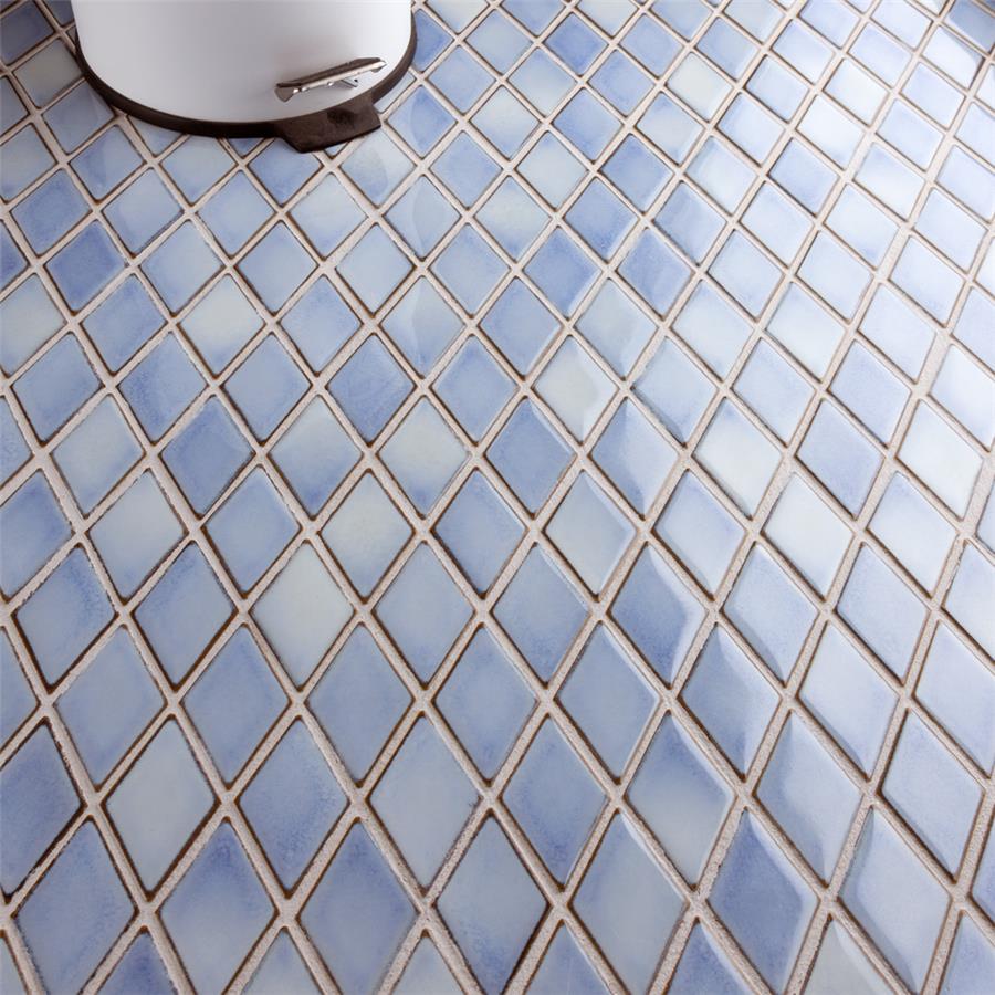 SomerTile - Hudson Kite Porcelain Mosaic - Frost Blue Floor Install