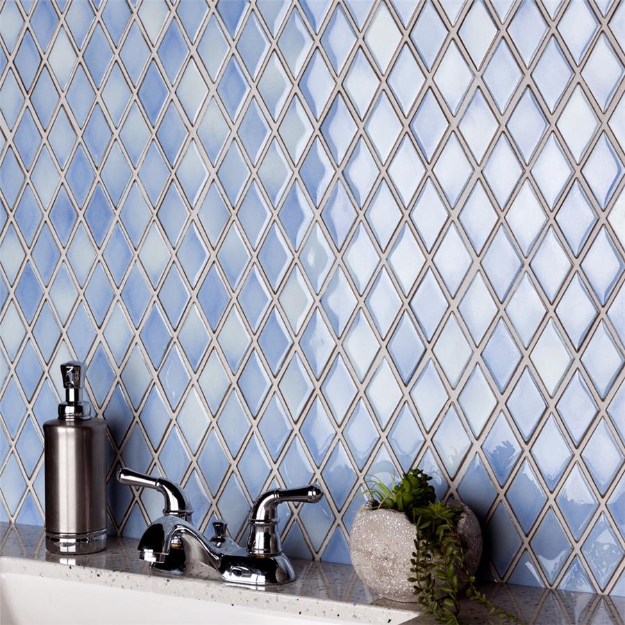 SomerTile - Hudson Kite Porcelain Mosaic - Frost Blue Room Scene