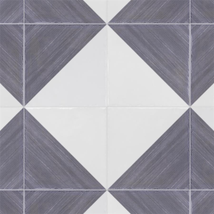 SomerTile - Triangle 6”x 6” Ceramic Wall Tile - Rustique Glossy Blue Installed 4