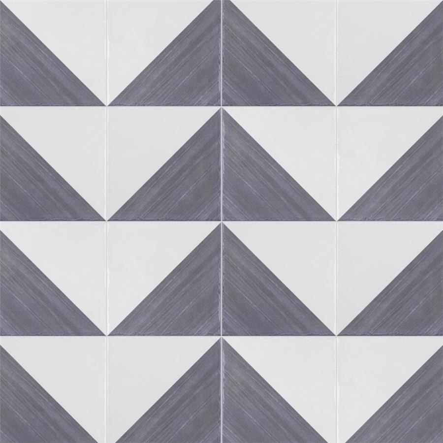 SomerTile - Triangle 6”x 6” Ceramic Wall Tile - Rustique Glossy Blue Installed 5