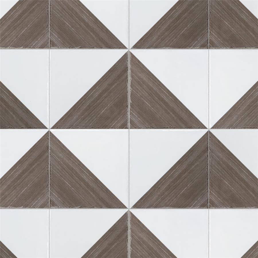 SomerTile - Triangle 6”x 6” Ceramic Wall Tile - Rustique Glossy Brown Installed 3