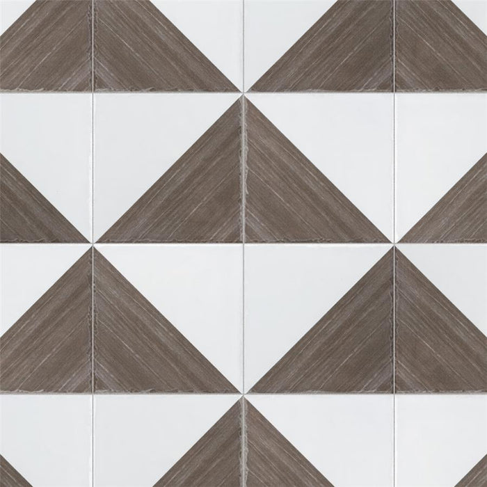 SomerTile - Triangle 6”x 6” Ceramic Wall Tile - Rustique Glossy Brown Installed 3