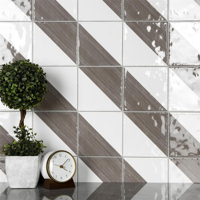 SomerTile - Triangle 6”x 6” Ceramic Wall Tile - Rustique Glossy Brown Room Scene