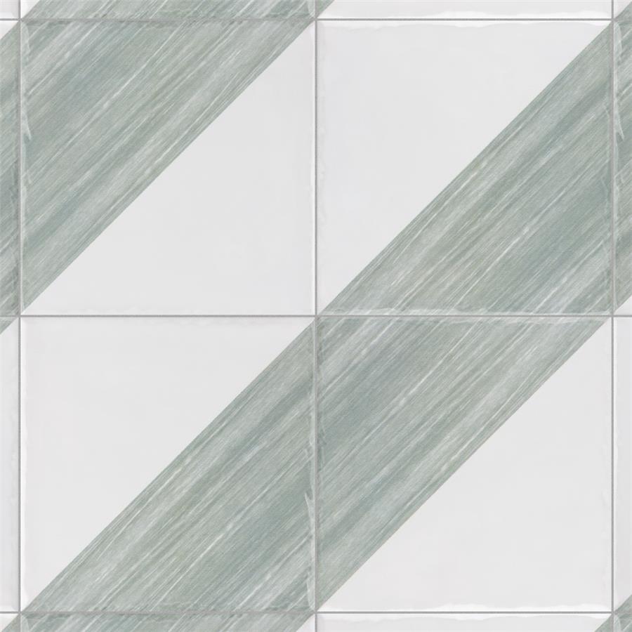 SomerTile - Triangle 6”x 6” Ceramic Wall Tile - Rustique Glossy Sage Installed 2