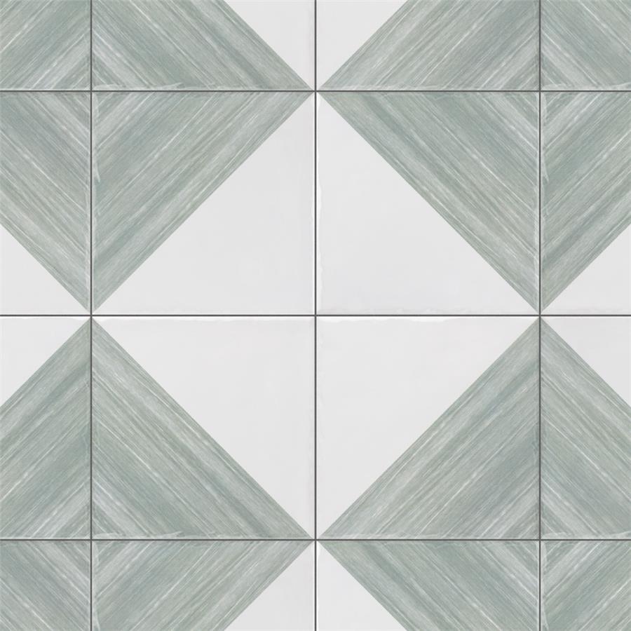 SomerTile - Triangle 6”x 6” Ceramic Wall Tile - Rustique Glossy Sage Installed 3