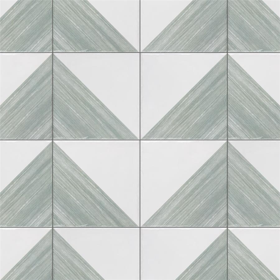 SomerTile - Triangle 6”x 6” Ceramic Wall Tile - Rustique Glossy Sage Installed 4