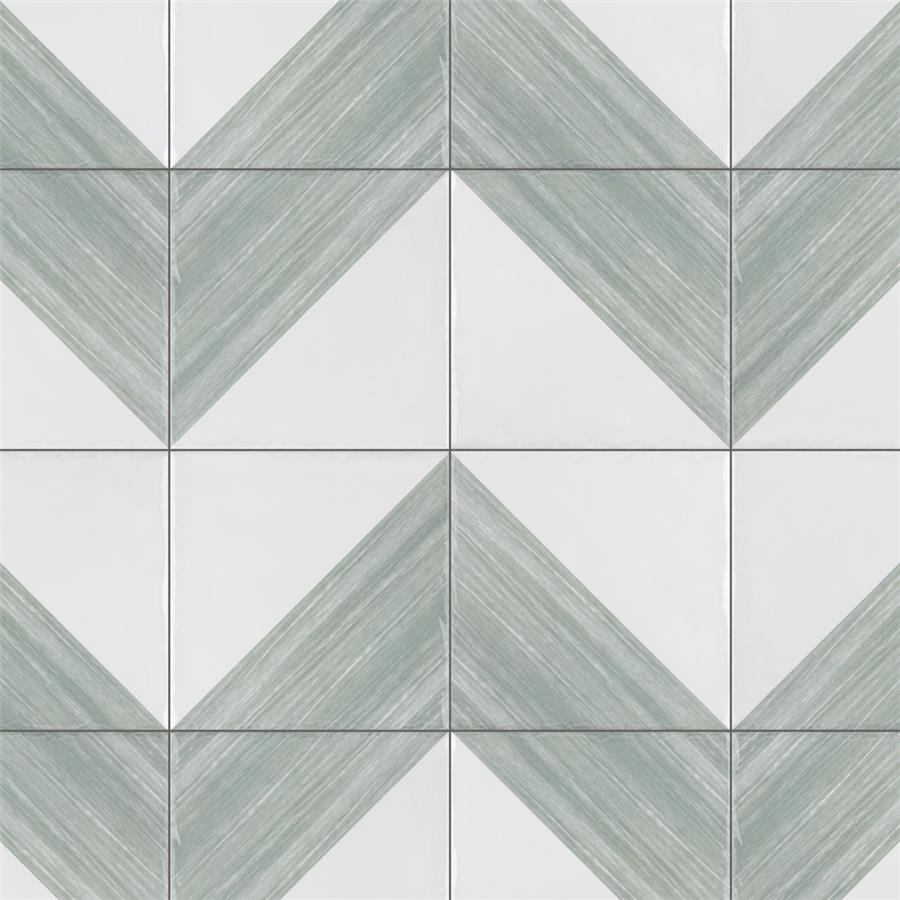 SomerTile - Triangle 6”x 6” Ceramic Wall Tile - Rustique Glossy Sage Installed 6