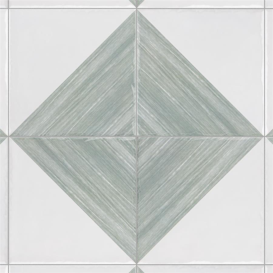 SomerTile - Triangle 6”x 6” Ceramic Wall Tile - Rustique Glossy Sage Installed 7