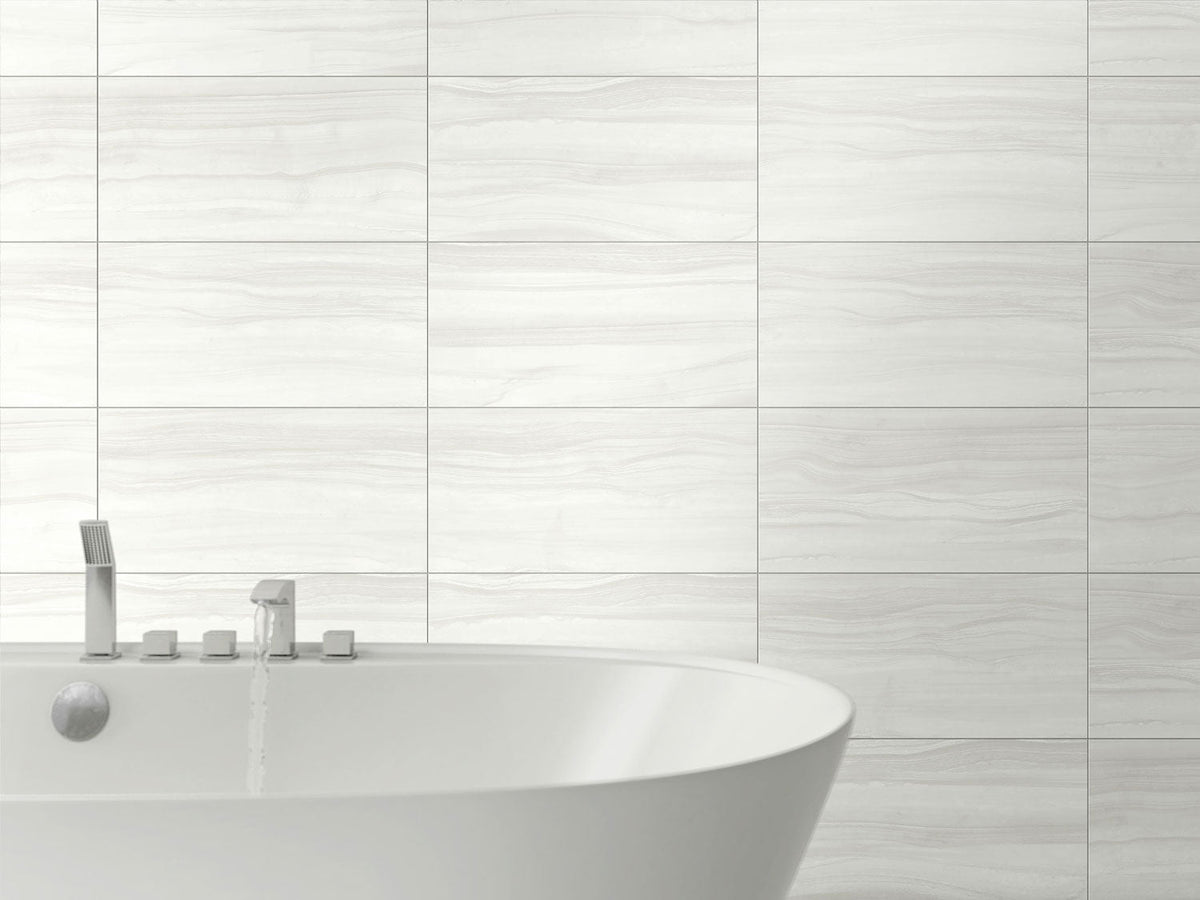 Tesoro - Verena - 12 in. x 24 in. Porcelain Tile - White Installed