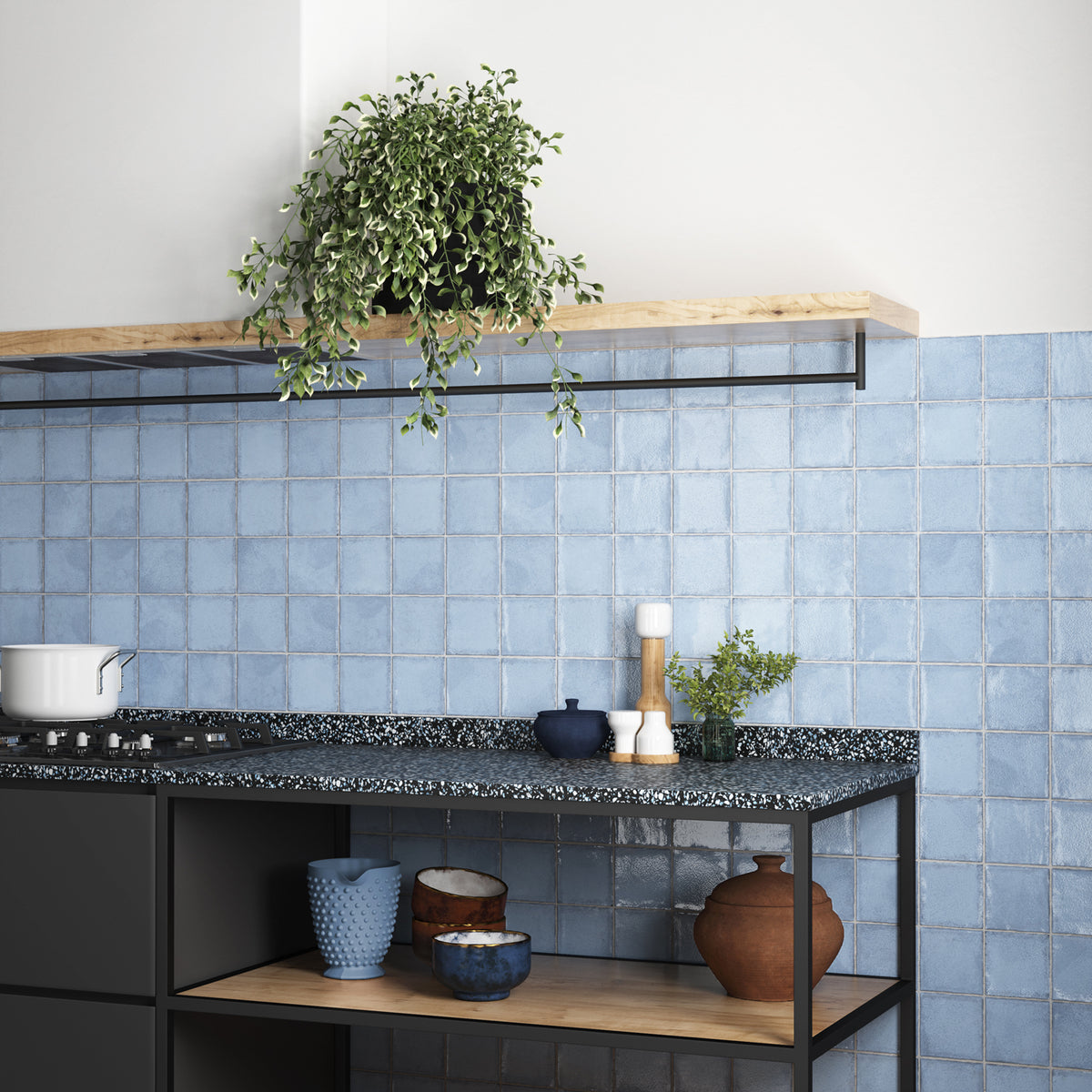 Tesoro - Altea 4 in. x 4 in. Wall Tile - Ash Blue Installed