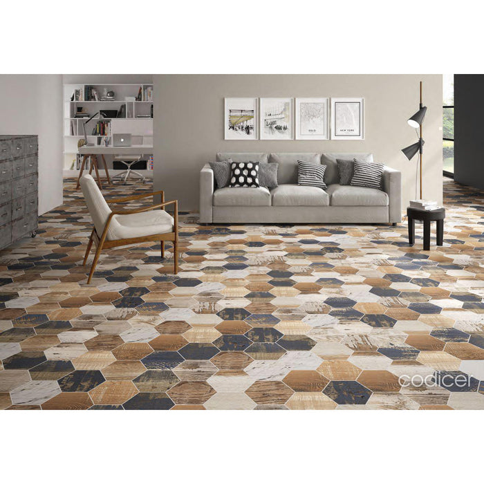 Tesoro - Gauguin Wood Hex Porcelain Tile - Mix Hex Room Scene