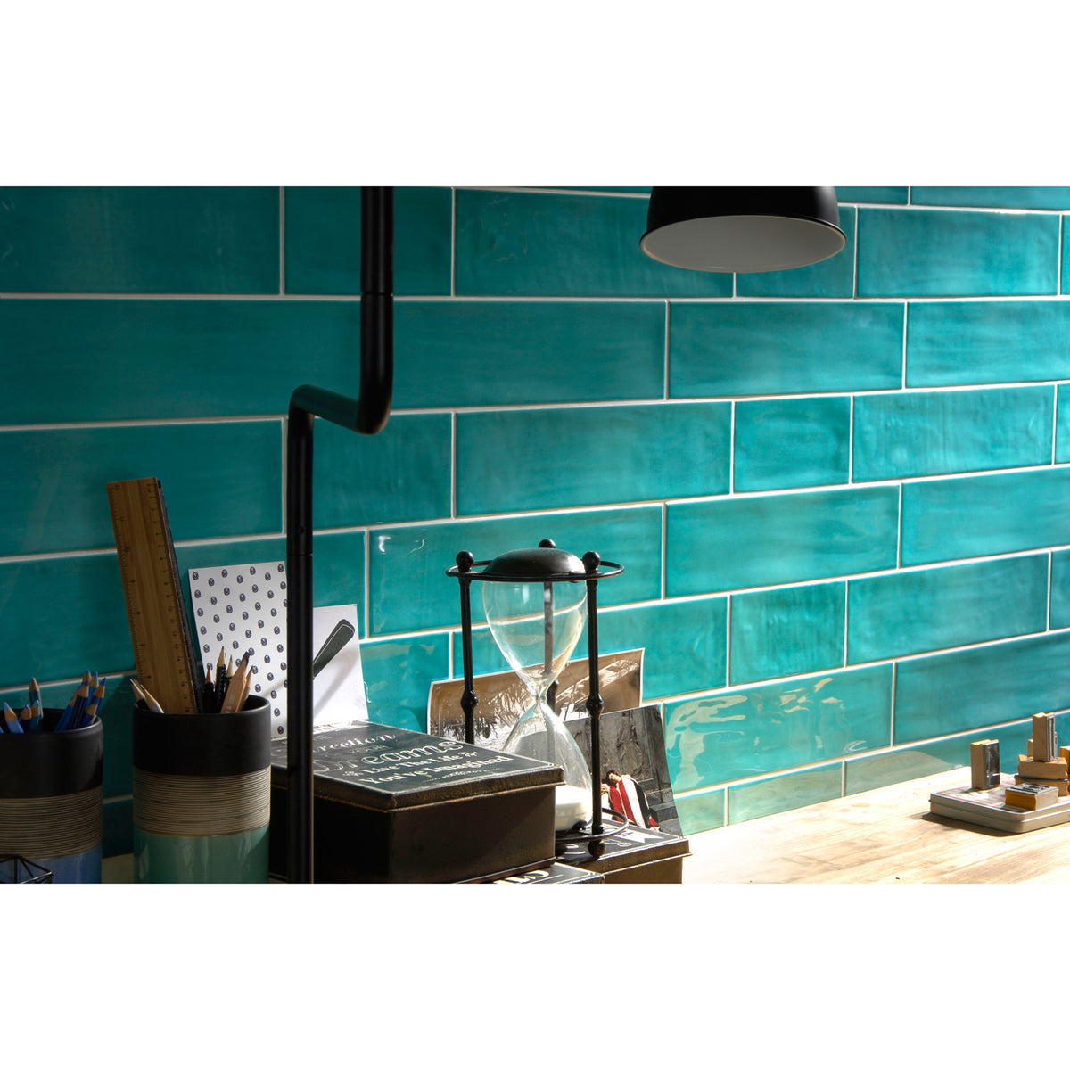 Tesoro - Joyful 4&quot; x 16&quot; Subway Tile - Turquoise Installed