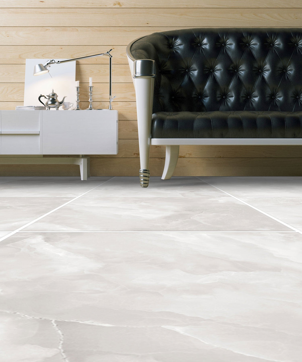 Tesoro - Madras - 12 in. x 24 in. Porcelain Tile - Grigio Glossy Room Scene