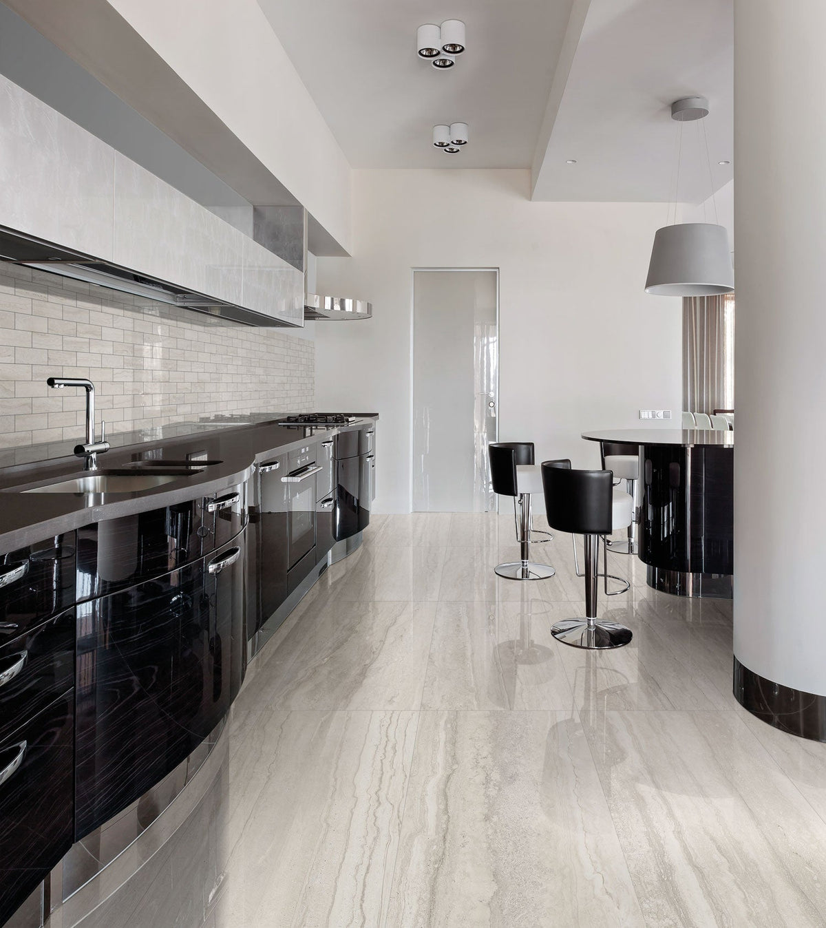 Tesoro - Memento - 12 in. x 24 in. Porcelain Tile - Grey Polished Installed