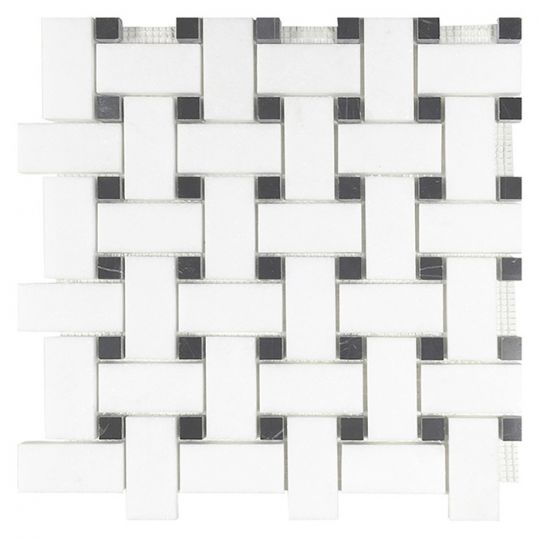 Tesoro Metropolitan Blends - Basketweave Thassos with Black Dot