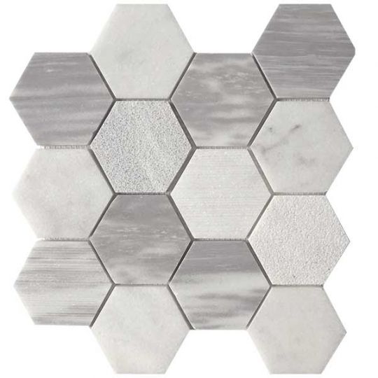 Tesoro Metropolitan Contempo - Luna/Carrara Multi Finish 3" Hex Blend Mosaic