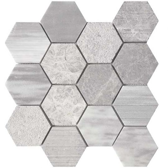 Tesoro Metropolitan Contempo - Marine Multi Finish 3 in. Hex Blend Mosaic