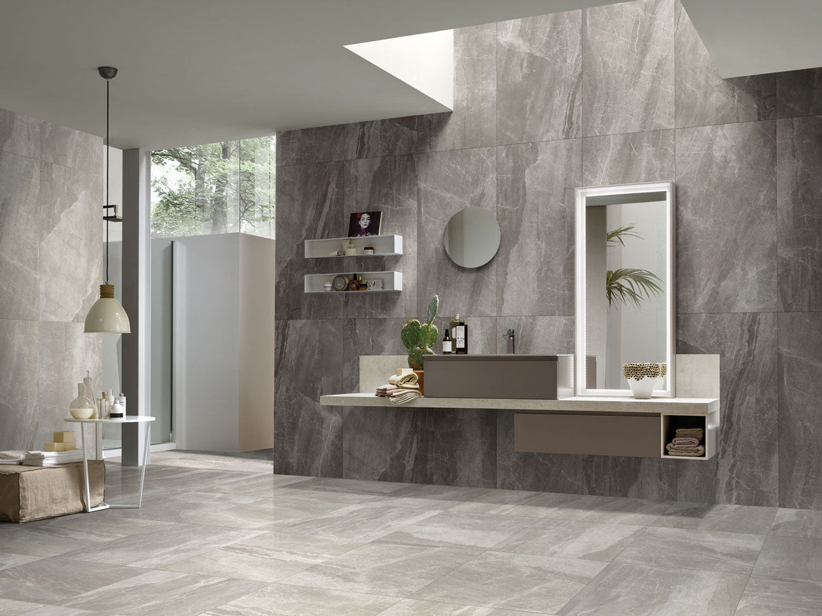 Tesoro - Nuance - 12 in. x 24 in. Porcelain Tile - Anthracite Room Scene