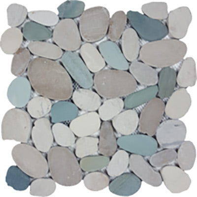 Tesoro Decorative Collection - Ocean Stone Mosaics - White/Green/Tan Sliced