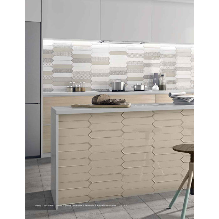 Topcu - Naima - 2.5 in. x 12 in. Ceramic Wall Tile - All White Room Scene
