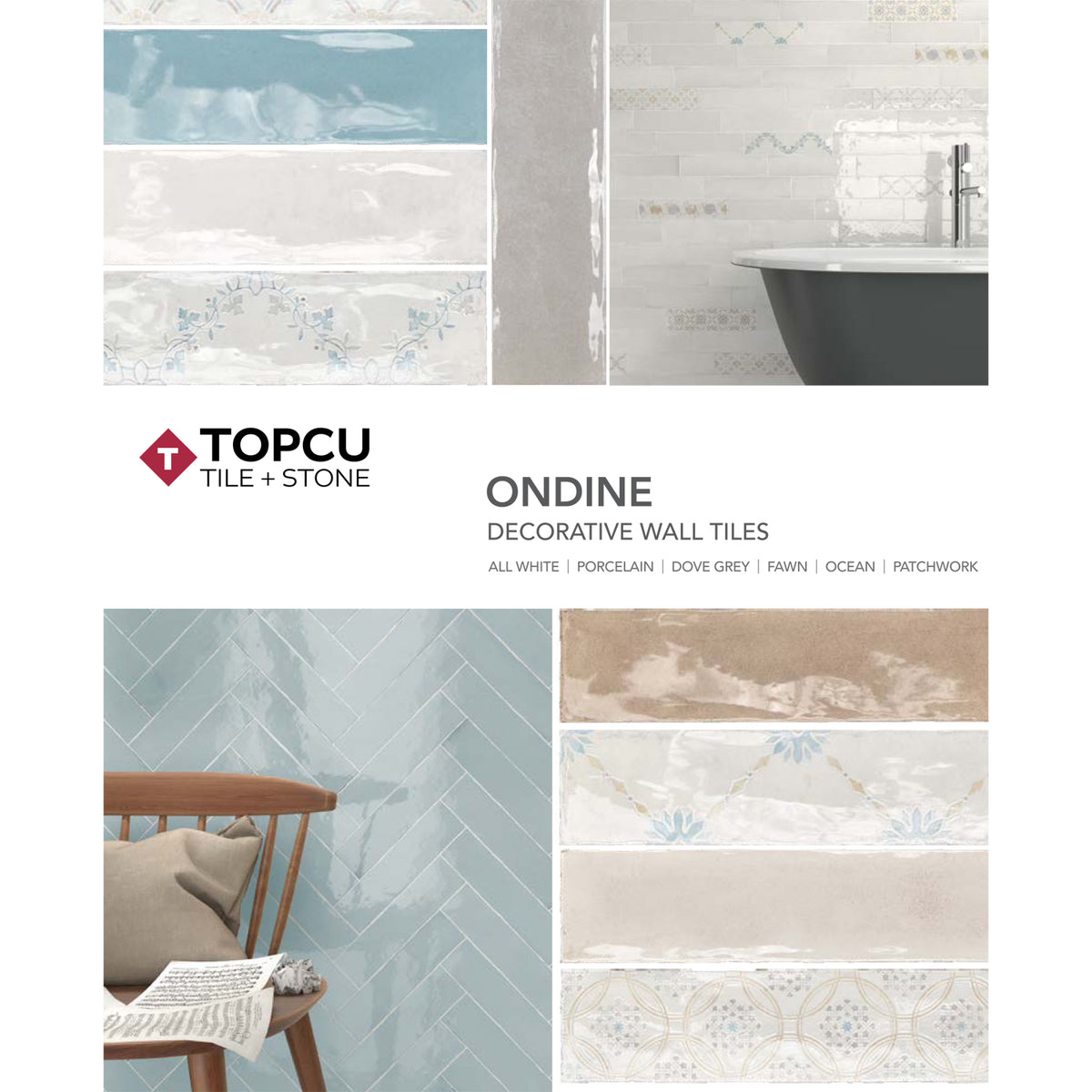 Topcu - Ondine 3 in. x 12 in Wall Tile - Dove Grey