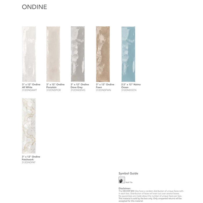 Topcu - Ondine 3 in. x 12 in Wall Tile - Porcelain
