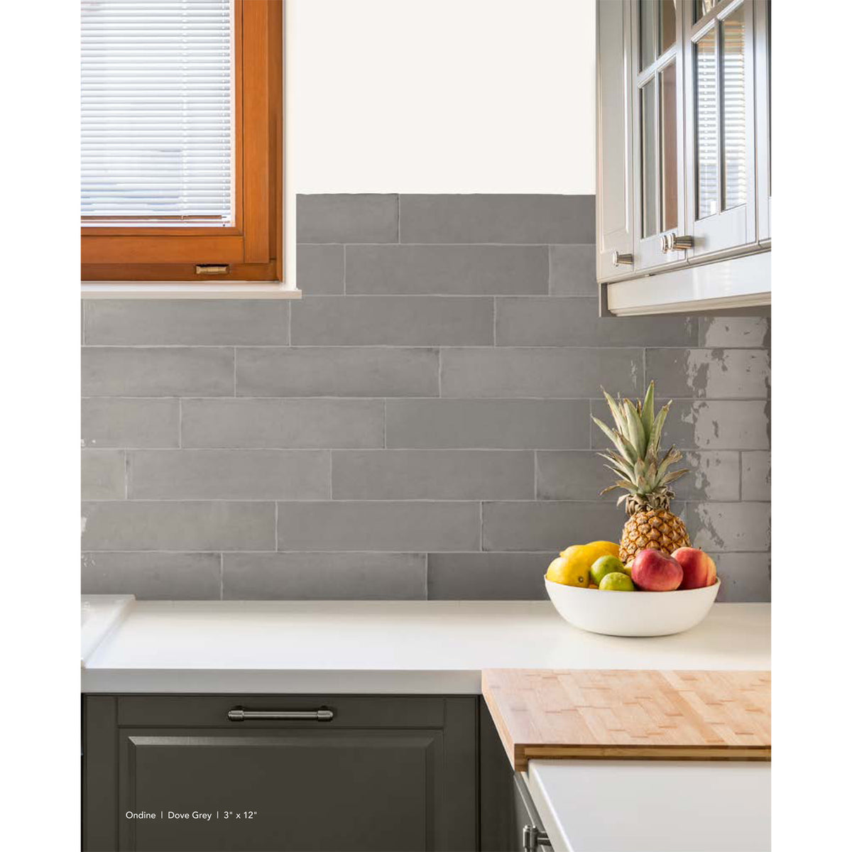 Topcu - Ondine 3 in. x 12 in Wall Tile - Dove Grey Installed