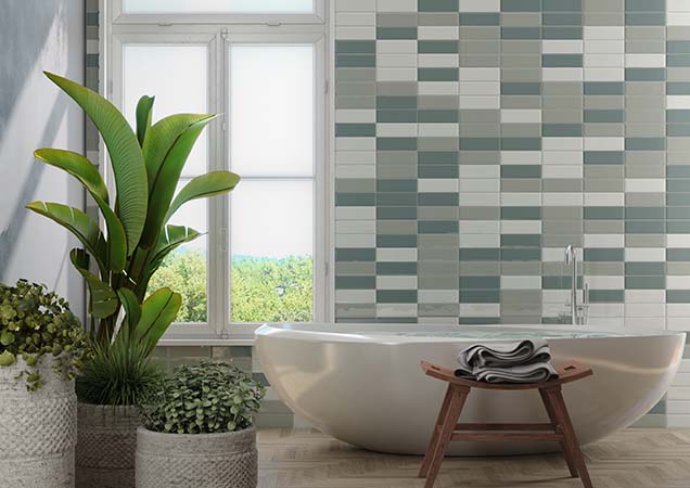 Maniscalco - Urban Rainforest Series - 2.5" x 8" Ceramic Tile - Steel Lagoon Room Scene