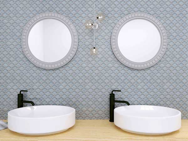 Maniscalco - Venetian Glass Arabesque Mosaic - Blue Canal  Installed