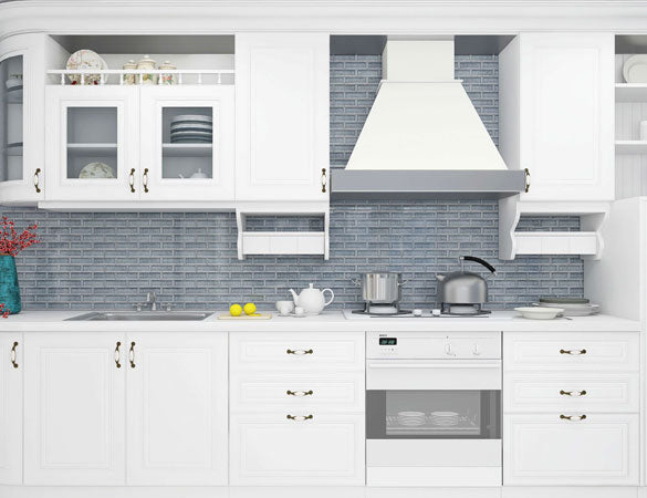 Maniscalco - Venetian Glass Interlock Mosaic - Blue Canal Kitchen Install