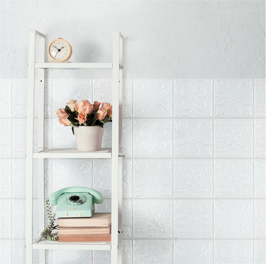 SomerTile - Trend 8 in. x 8 in. Ceramic Wall Tile - White Room Scene