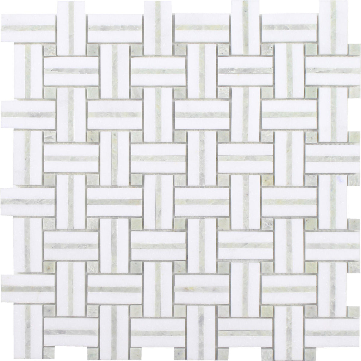 Tesoro - Sliced Basketweave Series - Stone Mosaic - Ming Green Thassos White