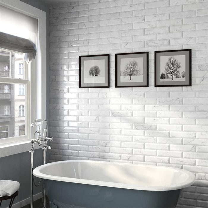 SomerTile - Classico Carrara - 3" x 12" Ceramic Tile - Glossy Metro Room Scene