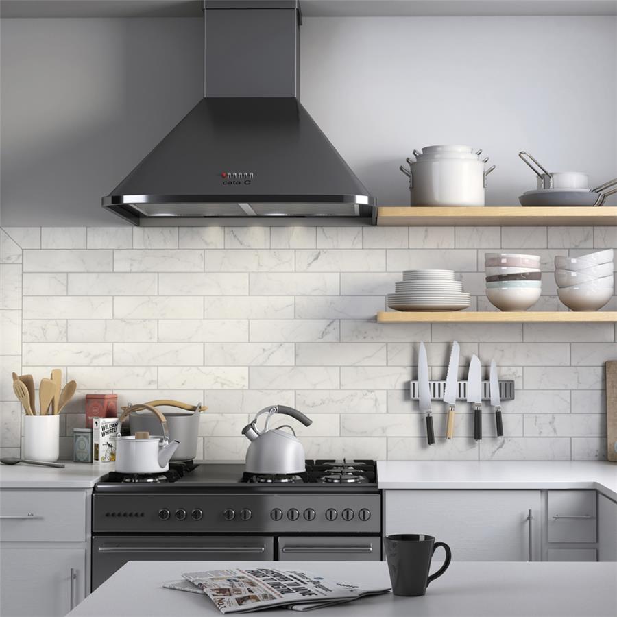 SomerTile - Classico Carrara - 3&quot; x 12&quot; Ceramic Tile - Matte Kitchen Install